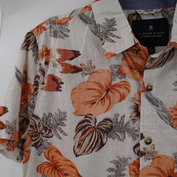 roark Shirt Men's Medium Short Sleeve Button Up Floral Cotton lightweight camp - Picture 2 of 13